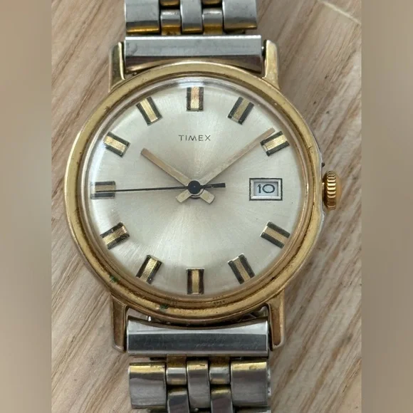Timex Mercury Rare Vintage Watch Mechanical Winding Gold Case Stretch Bracelet